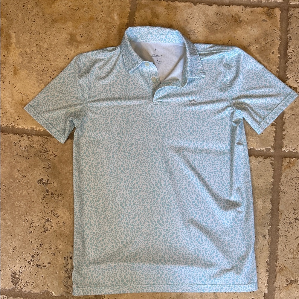Southern Tide Light Blue Patterned Polo Shirt